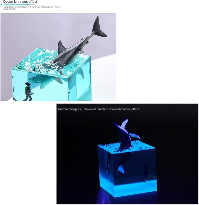 Shark Diver Night Lamp, Table Lamp, Handmade Resin Shark Lamp, Ocean Resin Cube Jewelry, Glow-in-the-Dark Night Lamp, Novelty Desktop Gift (Beluga Whale)