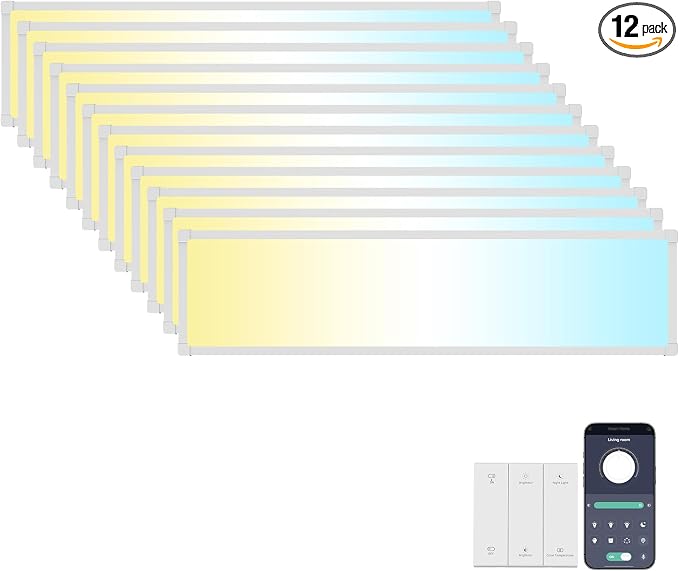 AIKVSXER12PCS 1x4 LED Flat Panel Light Surface Mount with Wireless Switch | App Control, Night Mode, 50W 5500LM, 3000K/4000K/6500K, Ultra-Thin LED Light for Office Home,120-277V - White