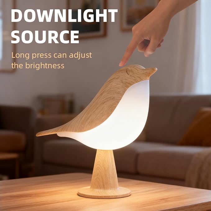 Bird Cordless Table Lamp, Small Cordless Bedside Lamp with 3 Color Temperature, Touch Sensor & Rechargeable Battery - Night Light for Kids, Bedroom, Bedside (Light+Light)