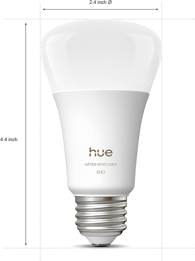 Philips Hue Smart LED A19 Bulb, 1 Pack, White & Color Ambiance, E26 Base, 7.2W, Full Spectrum Light 1000K-20000K, 810 Lumens, Dimmable LED Bulbs, Works with Alexa, Google,& Apple Home