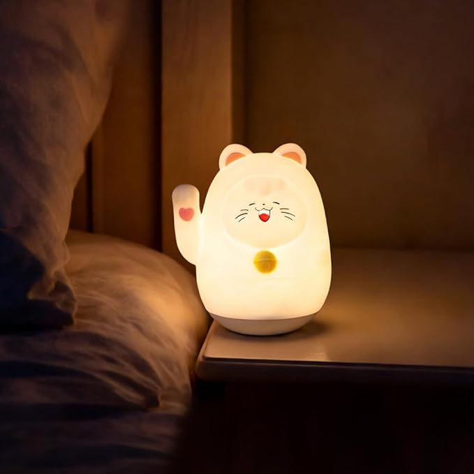 Cute Cat Night Light for Kids, LED Nursery Lamp Dimmable & Rechargeable, Warm Glow for Night Feeding, Nursery & Room Décor Lamp with Gift-Ready Design