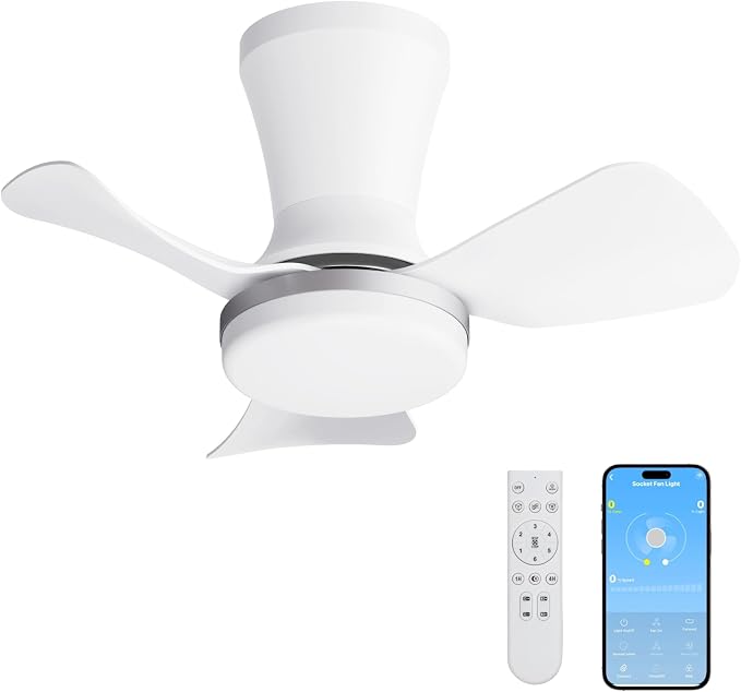 LANMEL Metal Ceiling Fan with Lights and Remote, 22 Inch, Silver & White | Modern Low Profile Flush Mount, Reversible, 3CCT Dimmable, Quiet, LED, For Bedroom, Living Room, Indoor/Outdoor Patio Use