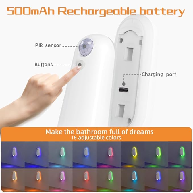 Toilet Night Lights 2 Pack, Motion Sensor 16 Colors Changing Bowl Inside Toilet Light for Bathroom Decor, Rechargeable Smart Night Lamp, Funny Ideal Gifts for Kids Teen Boys Girls Men Women