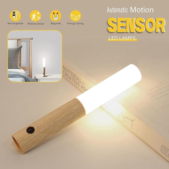 LANDGOO Wooden Motion Sensor Night Lights, | Magnet Body Hallway Rechargeable LED Wireless Battery Operated Wall Sconce