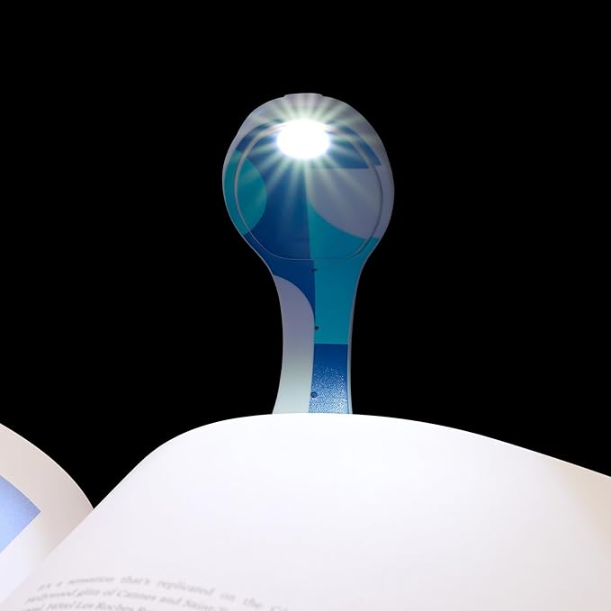 Gifts for Readers & Writers Book Light, Clip On Reading Light for Bed, 2in1 Flexilight & Bookmark, Small & Lightweight with a Soft Glow, 2 Batteries Included, Blue Blocks