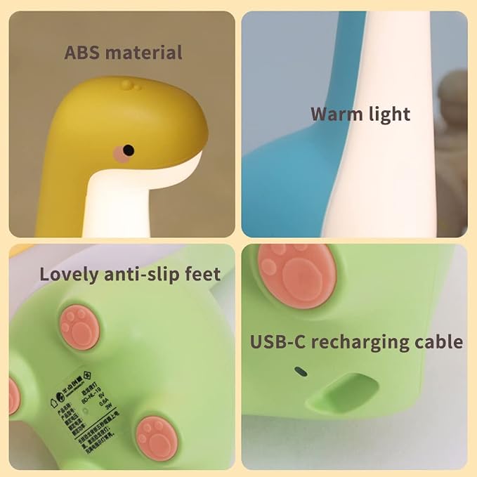 Dinosaur Night Light, Adjustable Night Lamp for Kids Girls Boys, USB Rechargeable Touch Control Bedside Sleep Lamp, Cute Dinosaur Birthday Gifts for Toddlers,Teens, Friends, Blue