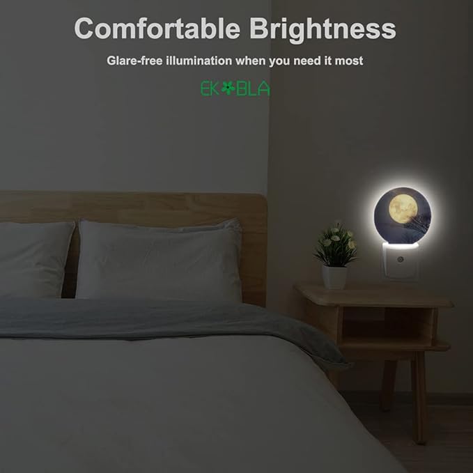 EKOBLA Moon LED Night Light Full Moon Above The Treetops Starry Sky Dusk to Dawn Plug-in Nightlights Auto Sensor for Home Indoor Bathroom Hallway Kitchen