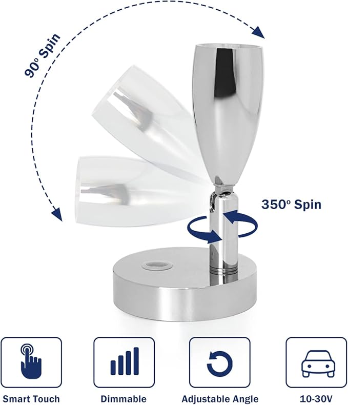 THALASSA 12V RV Wall Sconces - Boat Reading Light Interior Warm White with Built-in Touch Dimmer Switch as Camper Indoor Spotlight for DC Volts Systems of Motorhouse Caravan Vehicle Yacht
