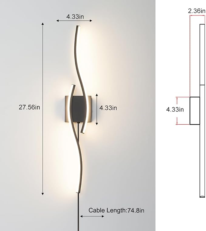 Plug in Wall Sconces Set of 2, Modern Plug in Sconce with Remote, Dimmable LED Wall Light, Wall Lamps with Plug in Cord for TV Wall Sconces, Black Sconce Lighting for Living Room, Hallway, Bedroom