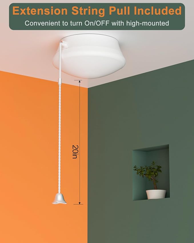 Flush Mount Ceiling Light with Pull Chain Surface Mount LED Light Fixture for Closet, 7 inch 12W 1300lm 125W Equivalent Pull String Light Fixture Ceiling Mount for Laundry, Bedroom, Hallway-2Pack
