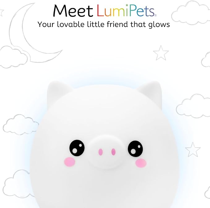 Pig Night Light with Remote, Squishy Silicone Lamp for Kids | Tap Control | Rechargeable 9-Color Changing Soft Glow | Nursery Nightlight for Kids | Portable Animal Nightlight | USB Cord