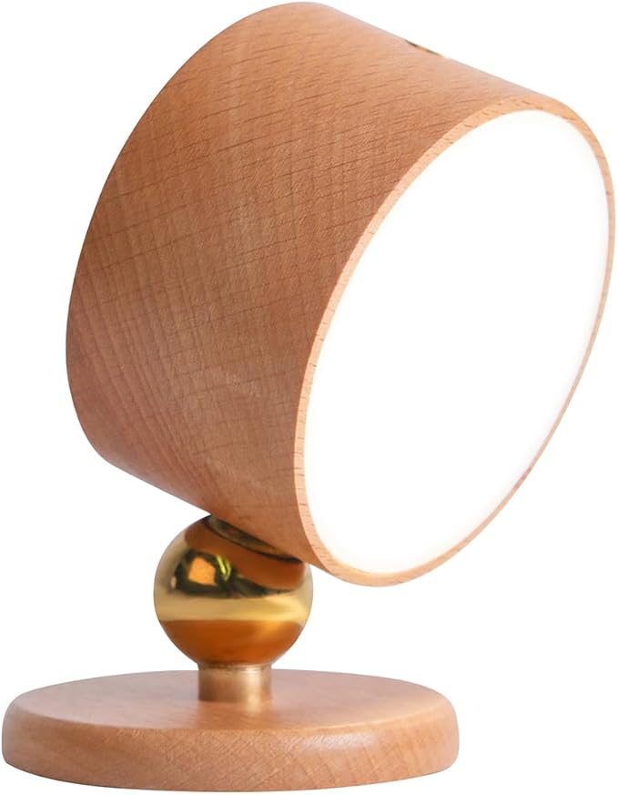 Wooden Led Wall Sconce, 360° Rotatable Dimmable Wall Lights Rechargeable Wall Lights Battery Operated Magnetic Led Night Light for Reading Light and Household Lighting (Beech Wood 2pcs)