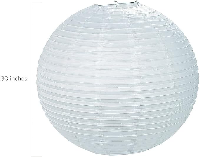 Fun Express Jumbo White Paper Lanterns 30 Inch | Large Hanging Lantern, Bridal Shower Decorations, Wedding Reception Ceiling Decor, Chinese Paper Lantern