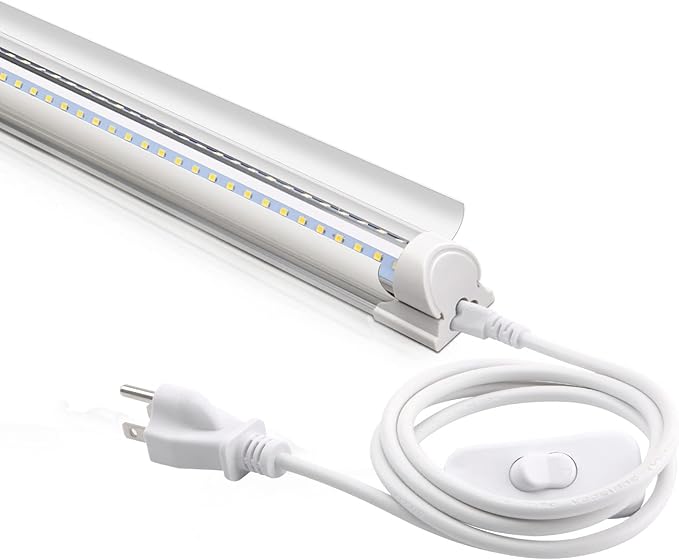 Barrina LED Shop Light, 4FT 40W 5500LM 5000K Daylight White with Reflectors, V Shape, Clear Cover, Linkable with Plug, T8 LED Tube Lights