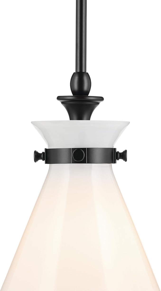 Kichler Laria Pendant Light, Opal Glass, Black | Updated traditional pendant light for kitchen islands and dining rooms (14.5" x 10.5"), 52774BK