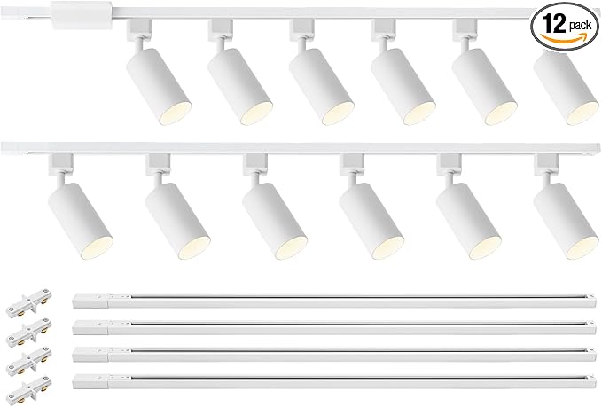 VANoopee 12-Light GU10 LED Track Lighting Kit, White (No Bulbs) | 13FT H Type Track Lighting Rail, Floating Canopy Connector, Modern Kitchen Track Lighting Fixtures Ceiling Spot Light