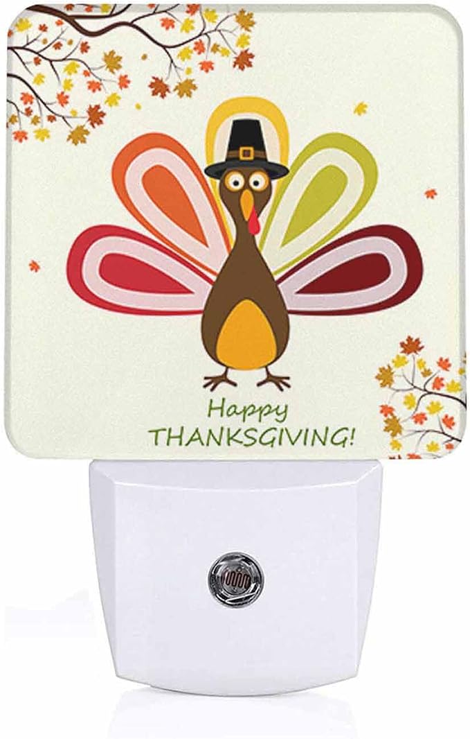 LED Night Light Plug into Wall with Dusk to Dawn Light Sensor White Energy Efficient Thanksgiving Turkey Happy Nightlight for Bedroom Bathroom Hallway Living Room Kitchen