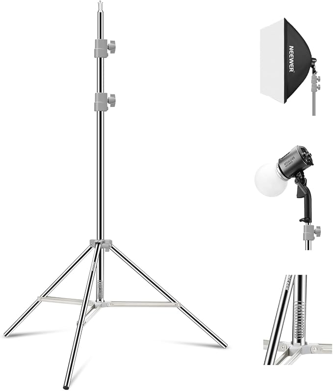 NEEWER Upgraded 75"/190cm Light Stand Stainless Steel Spring Loaded, Foldable Photography Tripod Stand with Stronger Tube Joints for Strobe Softbox LED Ring Light, Max Load 13.5lb/6.5kg, ST-190SS | Foldable, Photography Tripod Stand, Stronger Tube Join...