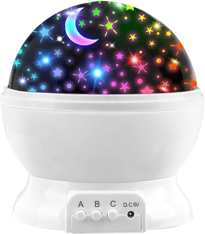 Night Light Projector,USB or Battery Operated lamp Portable Light,Color Changing Lights for Bedroom Kids Night Light,Room Decorations Rotating Star and Moon Ceiling Projector.（White）