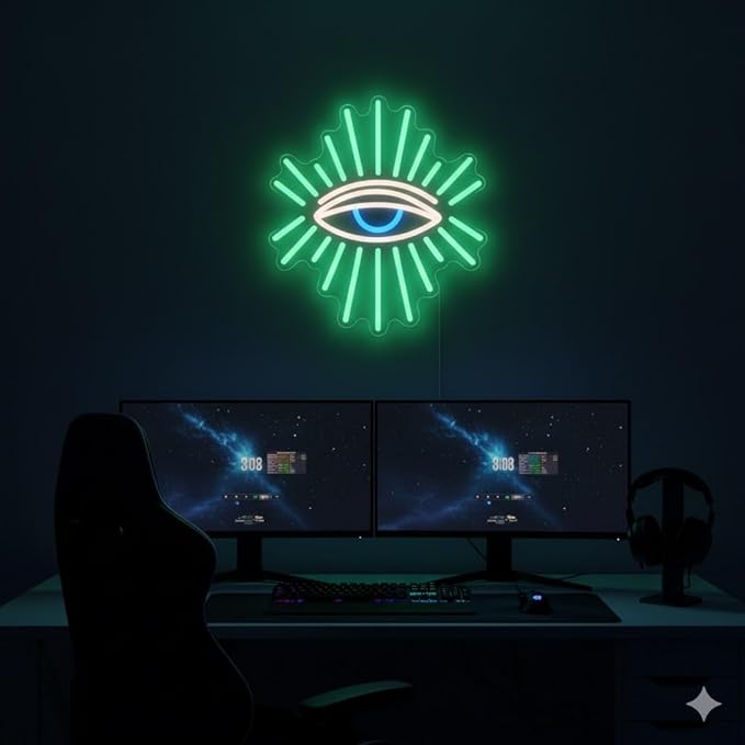 Evil Eyes Neon Signs for Wall Decor, Dimming LED Green Goth Eyes Neon Signs, Bohemian Wall Decor Witchy Decor USB Neon Wall Signs for Bedroom Meditation Decor Charm Gift Unique Home Christmas Gift(11.8x13in)