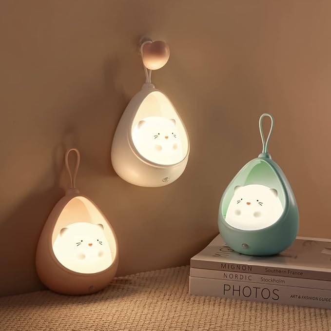 TriPro Cute Kitty Motion Sensor Night Light Wall Lamp,Rechargable,Bedroom Decoration for Kids Baby Toddler Teen Gift (Blue)