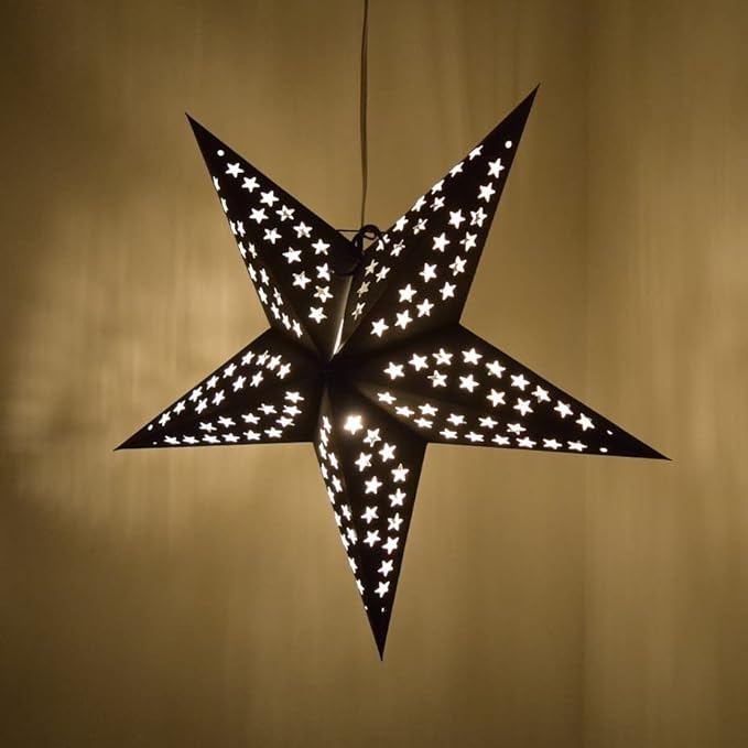 Solid Black Paper Star Lantern with 12 Foot Power Cord Included