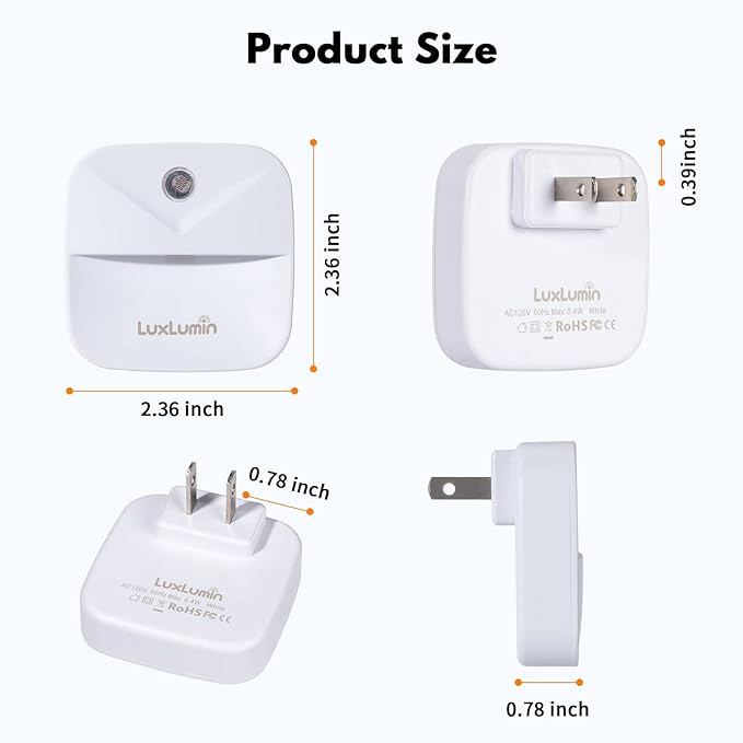 LED Night Lights Plug into Wall with Dusk-to-Dawn Sensor, Automatically Turn on and Off,Night Light for Kids,Bedroom,Bathroom,Stairs,Warm White, 6 Packs
