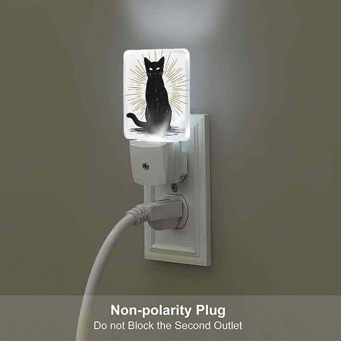 Cat LED Night Lights Plug into Wall Black Hand Drawn Halloween Icon 0.5W Plug in Night Light, Dusk to Dawn, Bright Nightlight Auto On/Off, for Room Bedroom Bathroom