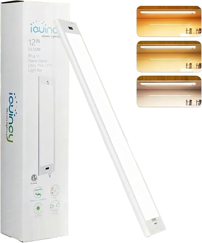 12 Inch Under Cabinet Lights Plug in Hand Wave Activated LED Under Cabinet Lighting for Kitchen, 5CCT Dimmable Under Counter Light Bar, Wired Heavy Duty Screw Mount Closet Light(New