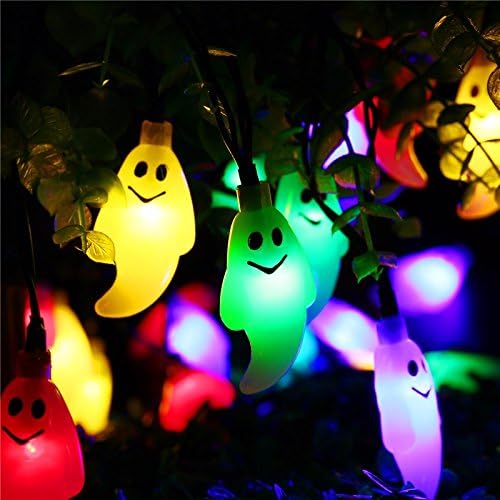 Hann® Solar LED String Lights, 30LED Crystal Ball | Lanterns | Moroccan Orb Ball | Cute Ghost Pumpkin Waterproof Outdoor Decorative String Lights for Christmas Garden Halloween (Cute Ghost)