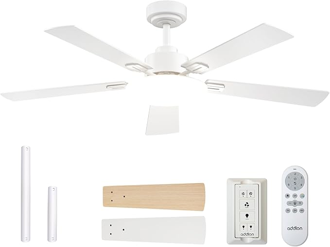 addlon 52 Inch Ceiling Fans with Lights and Remote Control, Wall Switch | Reversible DC motor, 6-speed, Timer, 3CCT Dimmable, Quiet, White Ceiling Fan for Bedroom, Living Room, Indoor/Outdoor Use