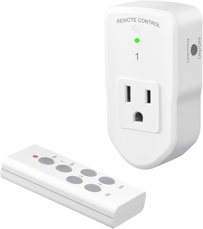 BN-LINK Wireless Remote Control Outlet Electrical Switch for Lights, Fans, Christmas Lights, Small Appliance, 100ft Long Range White 10A/1200W, 1 Remote + 1 Outlet, ETL & FCC Certified