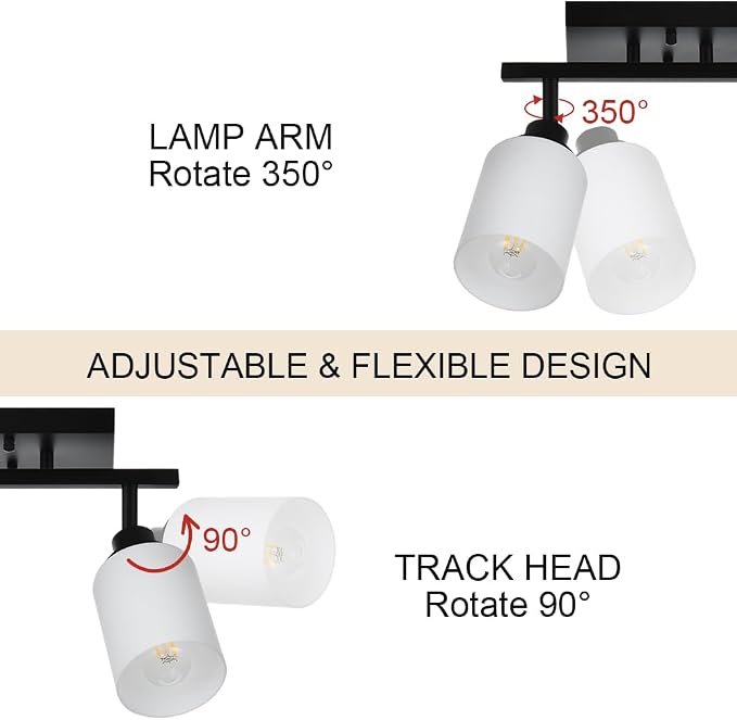 3-Lights Track Lighting Kit, Black Directional Ceiling Light Fixtures with Opal White Glass, Wall Mounted Spotlight for Kitchen Hallway