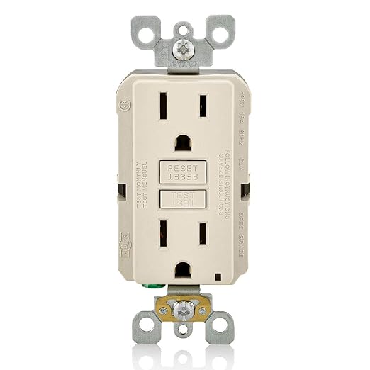 Leviton GFCI Outlet, 15 Amp, Self Test, Non Tamper-Resistant with LED Indicator Light, Protection from Electric Shock and Electrocution, GFNT1-T, Light Almond