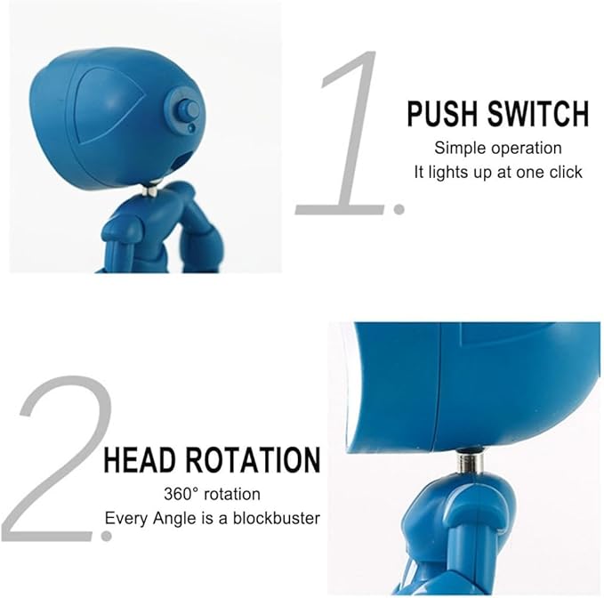 2026 Posable Robot Table Lamp - 6Pcs Cartoon Animal LED Night Light Set - Cordless Eye-Friendly Mood Light with Phone Holder for Bedroom Desk Decor (1PCS B)