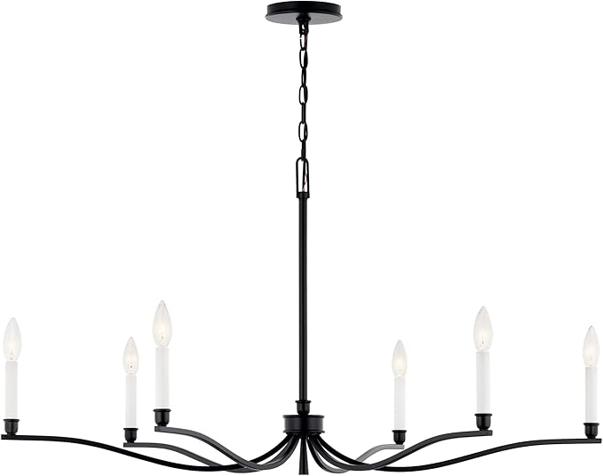 Kichler Malene 6-Light Chandelier, Updated Traditional Light in Black, Sloped Ceiling Compatible, for Foyer, Dining Room or Living Room (22.25" x 42"), 52696BK