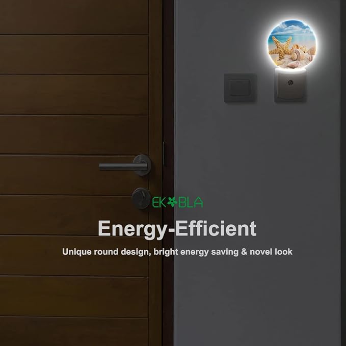 EKOBLA Beach Night Light, Starfish and Seashell Coastal Night Lights Plug Into Wall with Dusk to Dawn Sensor for Men Women
