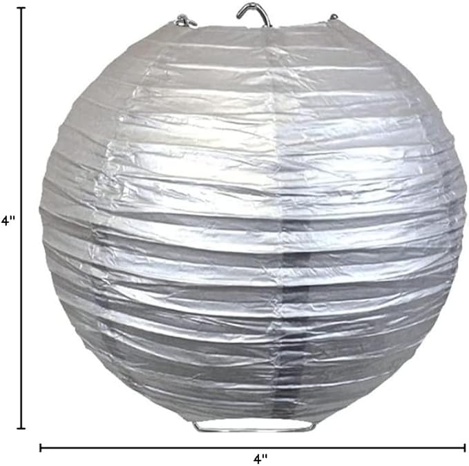 Pack of 3 Round Paper Lanterns Lamp Wedding Birthday Party Decoration (Silver, 4"/10CM)