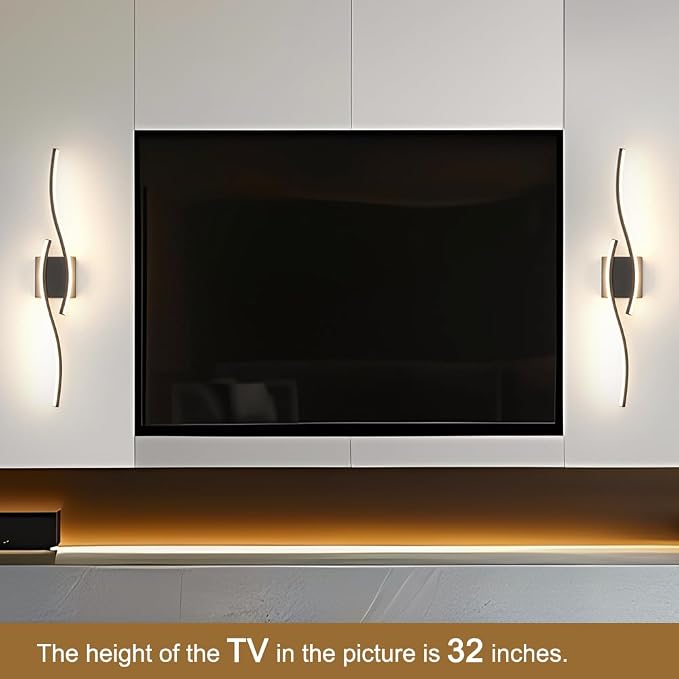 Daunton Modern Hardwired Wall Sconce Set of 2, LED Black Wall Light with Remote Control, RC Dimmable LED Wall Light Indoor, Wall Decor for Hallway Bedroom Living Room TV Wall, 27.5 in, Timer, Memory