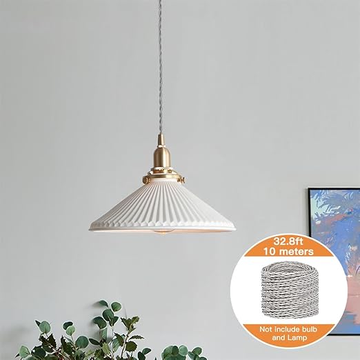 Helunsi 32.8ft Round Cloth Covered Wire,182 Fabric Covered Electrical Cord, 18 Wire Gauge 2-Conductor Rayon Covered Electrical Wire, Vintage Braided Cloth Lamp Cord, DIY Projects (Brown and White)