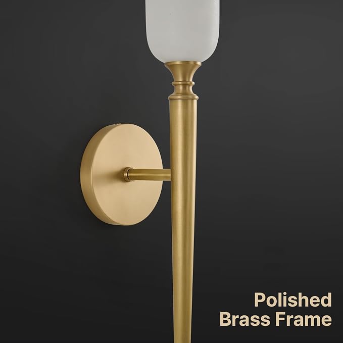 21.6" Natural Alabaster Sconce, Vintage Brass Marble Wall Light | Natural Spanish Alabaster, Vintage Inspired Design, Unique Marble Veining, Elegant Brass Finish, Statement Indoor Wall Accent