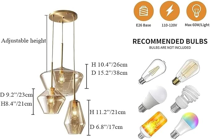 Modern Glass Pendant Light Champagne Gold Glass Chandelier Lighting Fixtures Dining Room Adjustable Hanging Cluster Pendant Lamp Nordic 3-Light Heads Pendant Lighting for Kitchen Bedroom