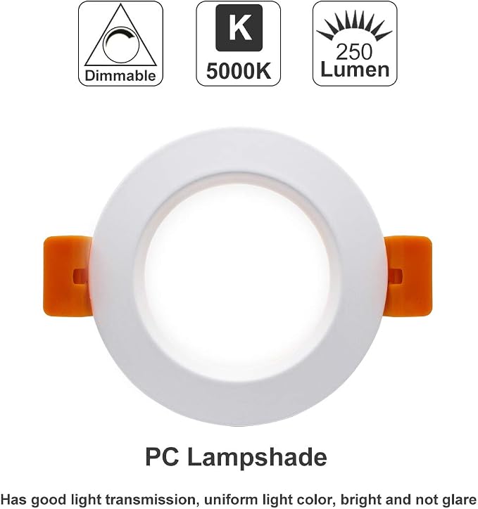 2 Inch LED Recessed Lighting, Dimmable LED Downlight 3W (35W Halogen Equivalent), CRI80+, 5000K Daylight White Recessed Ceiling Lights with LED Driver (10 Pack)