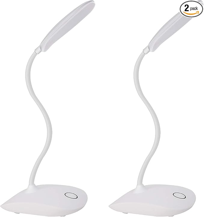 DEEPLITE 2 Pack Desk Lamp with Flexible Gooseneck 3 Level Brightness, Battery Operated Table Lamp 5W Touch Control, Compact Portable Rechargeable Desk lamp for Dorm Study Office Bedroom