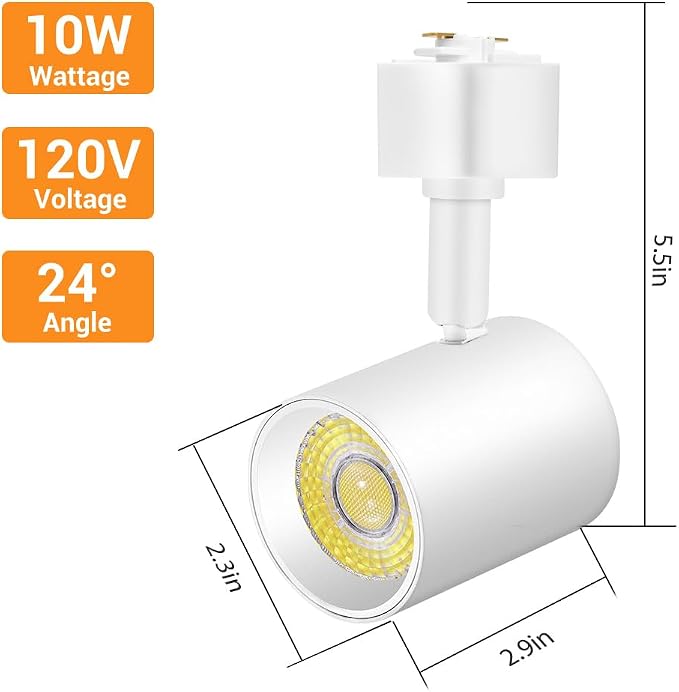 L Type LED Track Lighting Heads 5 Color, 10W White 6 Pack | Dimmable Track Light Heads, Kitchen Fixture Ceiling, 2700K 3000K 4000K 5000K 6000K Adjustable, Flicker Free CRI90+ 24° 800lm