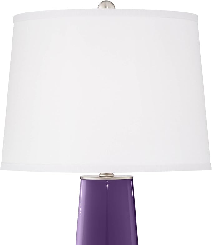 Color + Plus Leo 29 1/2" Tall Cylinder Modern End Table Lamps Set of 2 Acai Purple Brushed Nickel Finish Glass Fabric White Shade Living Room Bedroom Bedside Nightstand House Office Home Reading