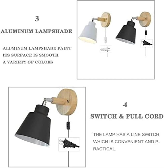 Nordic Minimalist Rotation Wall Lamp Wood Metal Plug in Wall Sconces W/ Switch Wall Mounted Lighting Fixture for Kids Bedroom Bedside Reading Living Room Corridor Hotel ( Color : G , Size : 12cm*15cm