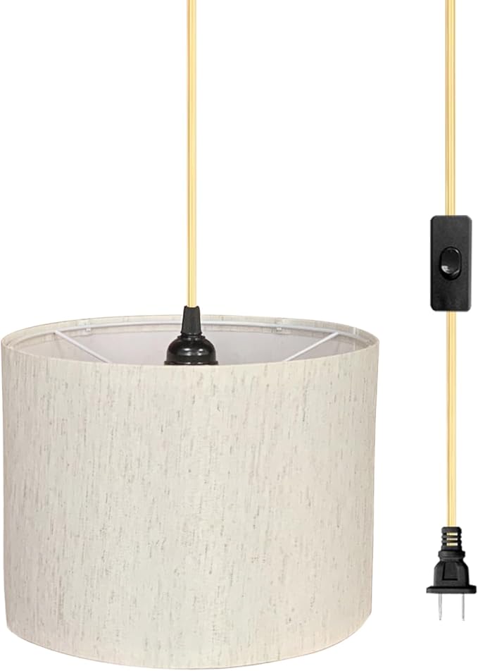 15FT Plug in Pendant Light, Hanging Lamp with Switch, Flaxen Hanging Lights with Plug in Cord, Pendant Lamp with Remote Control，Pendant Light Fixture for Living Room Bedroom Farmhouse