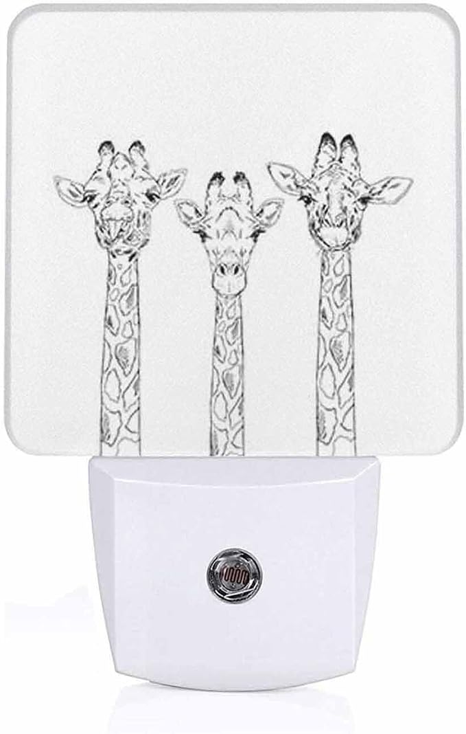 LED Night Light,Realistic Sketch Giraffe Heads LED Night Light Plug into Wall with Dusk to Dawn Light Sensor White Energy Efficient Nightlight for Bedroom Bathroom Hallway Living Room Kitchen