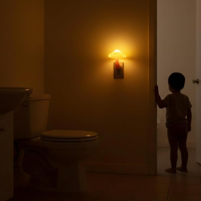 LED Mushroom Night Light Plug in Lamp, 4 Pack Light Sensor Night Lights Plug into Wall, Dusk to Dawn Soft Warm Yellow NightLight for Adults Kids Room Bedroom Bathroom Hallway Kitchen